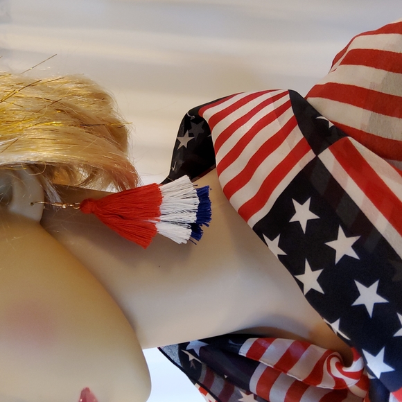 Patriotic Layered Tassel Earrings - Picture 4 of 4